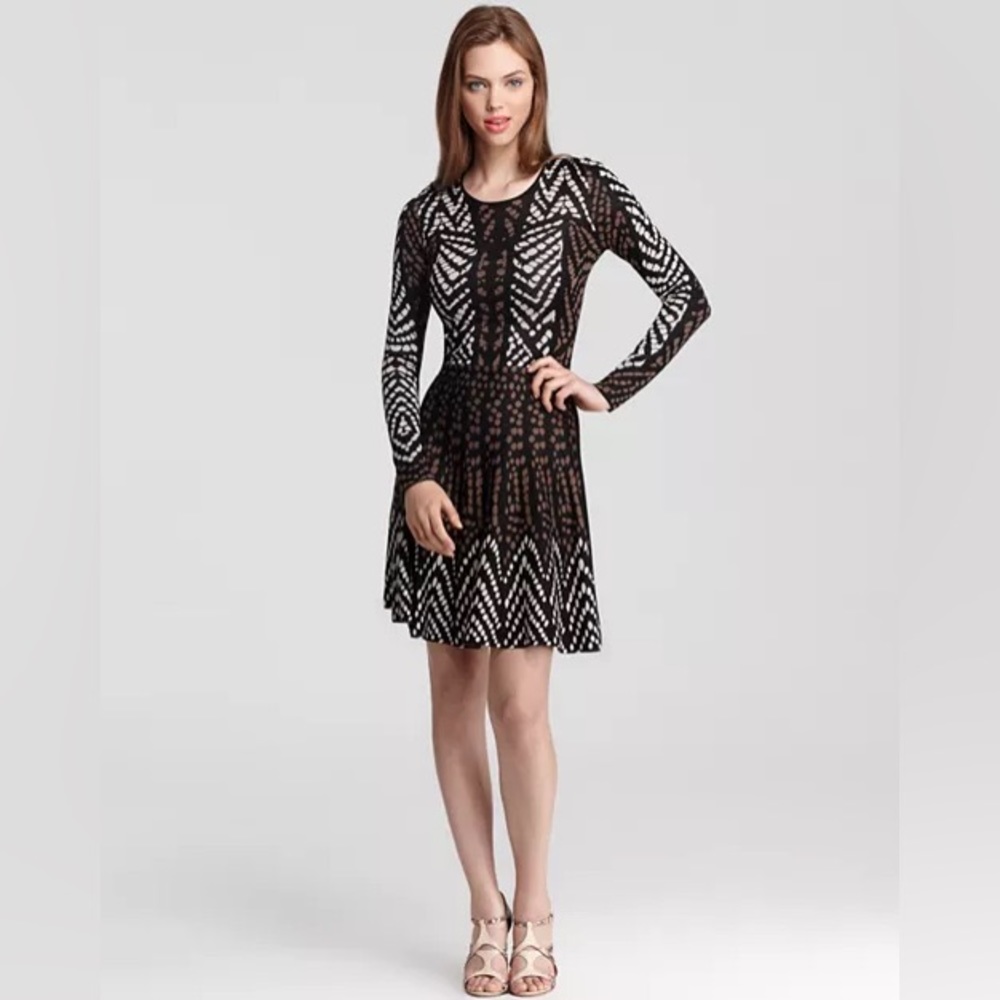 BCBGMAXAZRIA Womens Kylar Jaquard Knit Printed Long Sleeve Dress Size Small